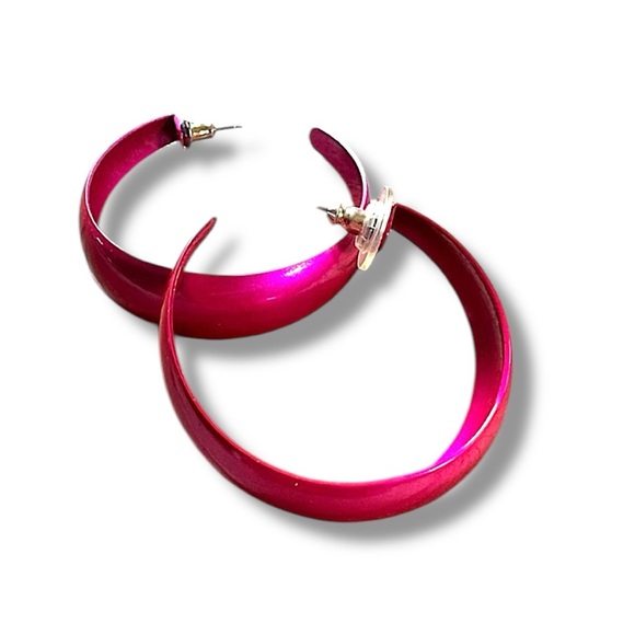 Hot pink metal hoops  2” - Picture 3 of 7